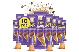 Pure Temptation Gold Chocoblast Waffle Cones [10 Pieces] Snacks for Kids & Adults - Non-Meltable Chocolate Gift Box - Individually Wrapped Chocolate-Filled Waffle Cone Bites for Christmas Gifts