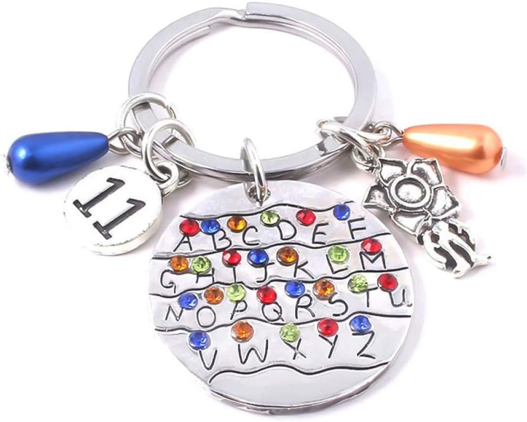 Loparker Stranger and Things Keychain, ABCD Alphabet 11 Letter Pendant Keyring for Party Favor Supplies Summer Camp Prizes Purse Bag