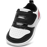 STQ KIDS Toddler Wide Toe Box Barefoot Shoes Boys Girls Sneakers Zero Drop Kid Tennis Running Shoes Lightweight Non-Slip Comfortable Leather First Walking Shoe Outdoor Activities School