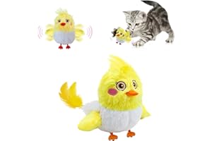 Deposhion Plush Cat Toys Flapping Bird, Lifelike Bird Chirp, Rechargeable Touch Activated Kitten Toy Interactive Exercise Catnip Toys (Little Yellow Bird)