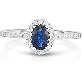 KOKAV 14K White Gold Genuine Sapphire 6x4mm Oval, Diamond Ring. Size 7