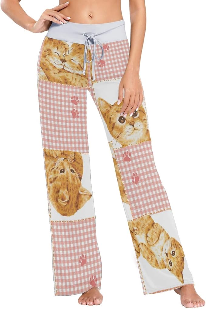 Amazon Akiraki ルームパンツ レディース ロングパンツ ねこ 猫爪 猫柄 チェック柄 ピンク ホワイト ヨガパンツ ヨガウェア ルームウェア 部屋着 体型カバー オールシーズン 女性用 ボトムス パジャマ ルームウェアボトムス 通販