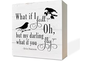 RAZPAH Inspirational Wood Signs, Wooden Box Sign Desk Decor, Table Art Signs, Nursery Decor, Kids Bedroom Decor, Rustic Farmhouse Decor for Shelf, What If I Fall Oh But Darling What If You Fly