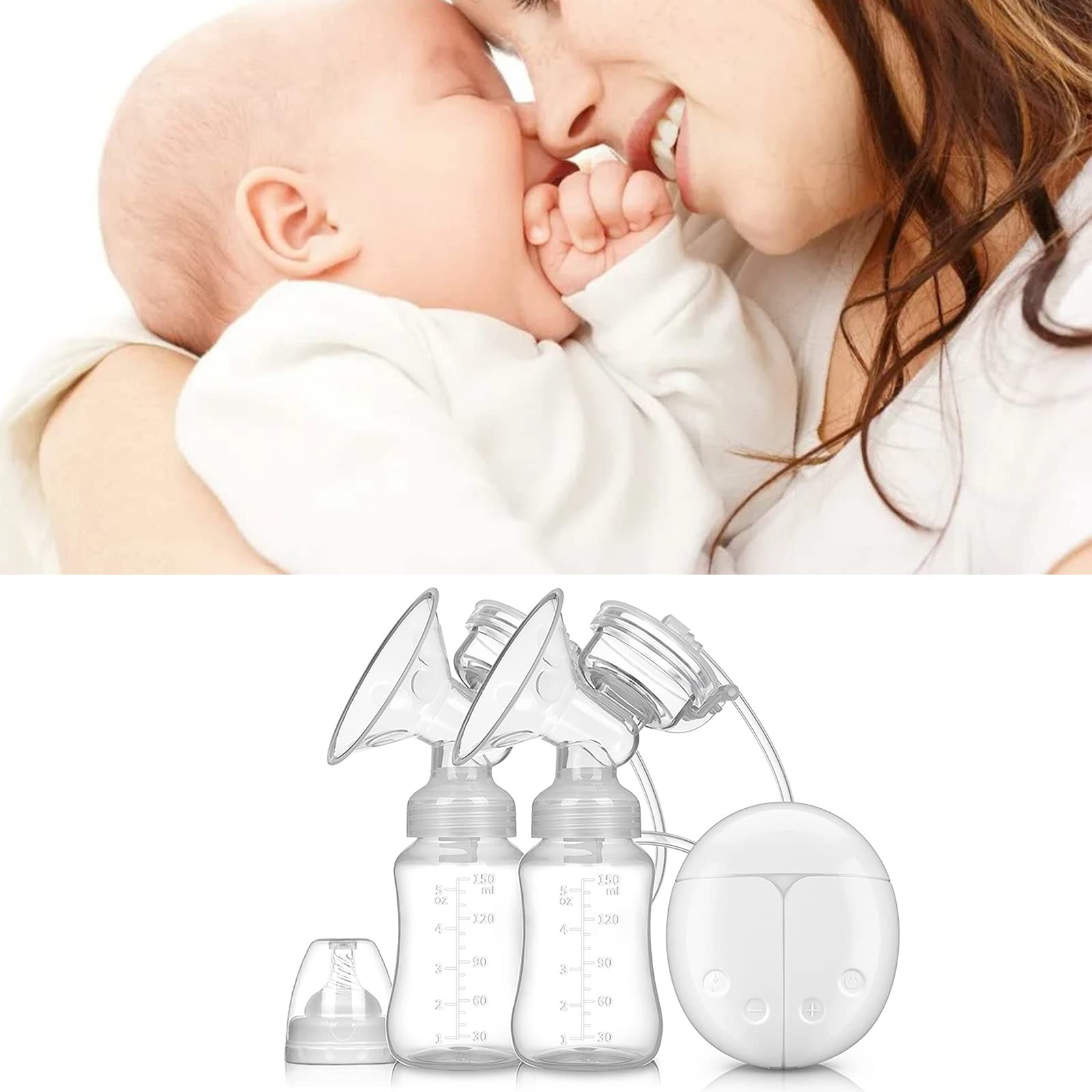 Double Electric Breast Pump, 18 Adjustable Settings with 5 Soft Massaging Petals, Ultra-Quiet USB Rechargeable BPA-Free Breastfeeding Pump for Home & Travel, Compact and Portable Design