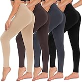 CAMPSNAIL 4 Pack Leggings for Women - High Waisted Tummy Control Yoga Pants for Workout Gym Black Leggings Plus Size Dance