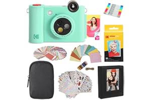 KODAK Smile+ 2-in-1 Digital Instant Print Camera & Photo Printer Gift Bundle + Case + Zink 2x3 Sticky Back Photo Paper 20pk + Album + Sticker Sets + Sticker Frames + Hanging Frames + Markers - Green