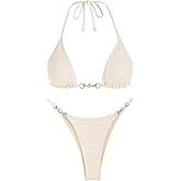 ZAFUL Bikini Sets for Women Halter Two Piece Swimsuits Sexy Triangle Bikinis Textured Cheeky Bathing Suit