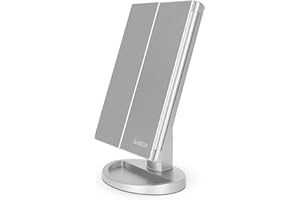 deweisn Tri-Fold Lighted Vanity Tabletop Mount Mirror with 21 LED Lights, Touch Screen and 3X/2X/1X Magnification, Two Power Supply Modes Make Up Mirror,Travel Mirror 10.83" H x 6.3" W