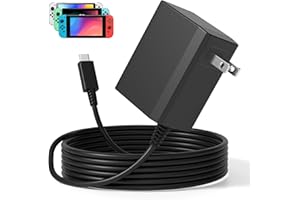 BZYLON Replacement for Nintendo Switch Charger AC Adapter,Power Cord Compatible with Switch Lite/OLED/Steam Deck-39W 15V 2.6A Fast Charging with 5FT USB C Cable, TV Mode Support