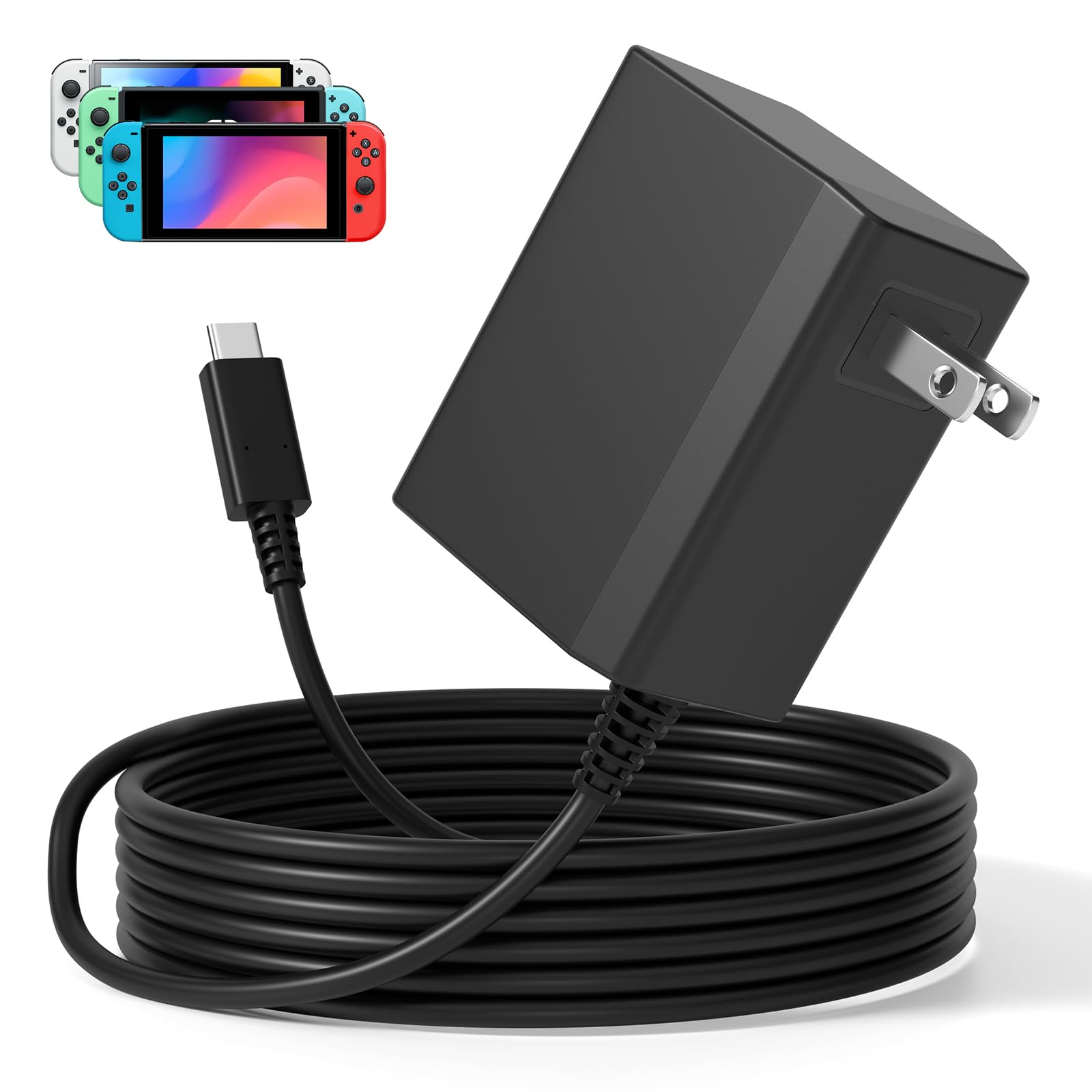 Replacement for Nintendo Switch Charger AC Adapter,Power Cord Compatible with Switch Lite/OLED/Steam Deck-39W 15V 2.6A Fast Charging with 5FT USB C Cable, TV Mode Support
