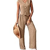 MINTLIMIT Women's 2 Piece Outfits Linen Vest Waistcoat Dressy 2025 Casual Sets Wide Leg Pants Suits