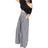 HRESSLBD Swallow Gird Pants Wide Leg, Houndstooth Pants for Women Plus Size, High Waisted Palazzo Pants for Women (Swallow Gird-Blue, 2XL)