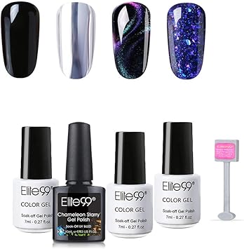 Elite99 Vernis Semi Permanent Paillete Lot Vernis à Ongles 4pcs Oeil De Chat Et Tatinium Gel Effet Miroir Brillant Avec Aimantmagnétique Nail Gel Uv