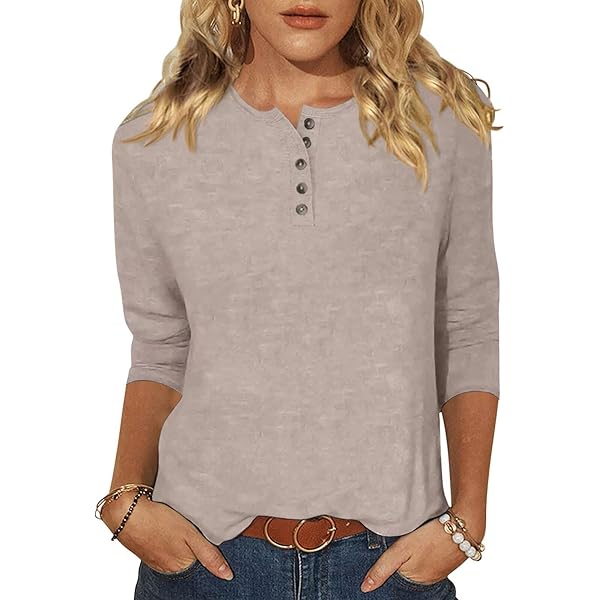 EADINVE Women's Casual 3/4 Sleeve T-Shirts Round Neck Cute