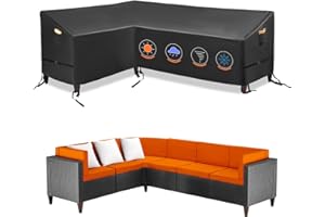 DOCEPERT L-Shaped Cover for Furniture Patio, 600D Heavy Duty Outdoor Sectional Covers Waterproof for 6-Seater Couch, Left Facing, 85x110 Inch, with Air Vents , Reflective Handles, All-Weather Protection