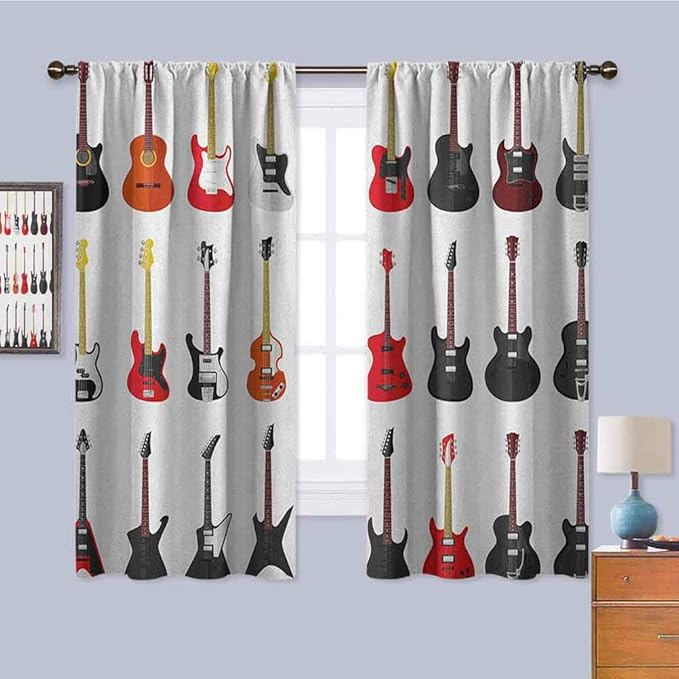 Guitar Cute Curtain, Curtains 84 inch Length Musical Instruments Set