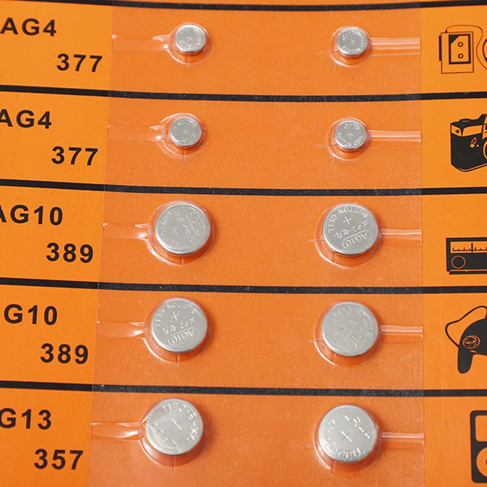 Cotchear 18pcs Alkaline Cell Batteries Set AG1/LR621 AG3/LR41 AG4/LR626 AG10/LR1130 AG13/LR44 CR2032 Coin Batteries Assorted 0% Mercury