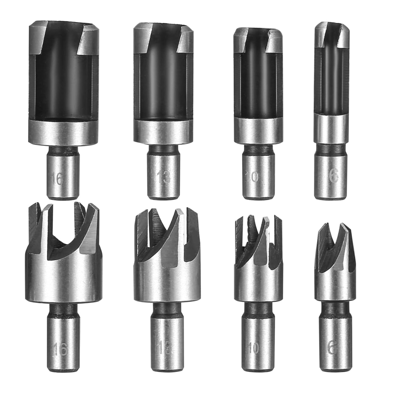 Bohaner 8 Pcs Wood Plug Cutter Set Wood Dowel Holes Plugs Cutters Round Shank Carbon Steel Claw & Tapered Drill Bits Set Cork Drill Hole Saw Tool HSS Tenon Drill Bits Cutter for Woodworking Tool