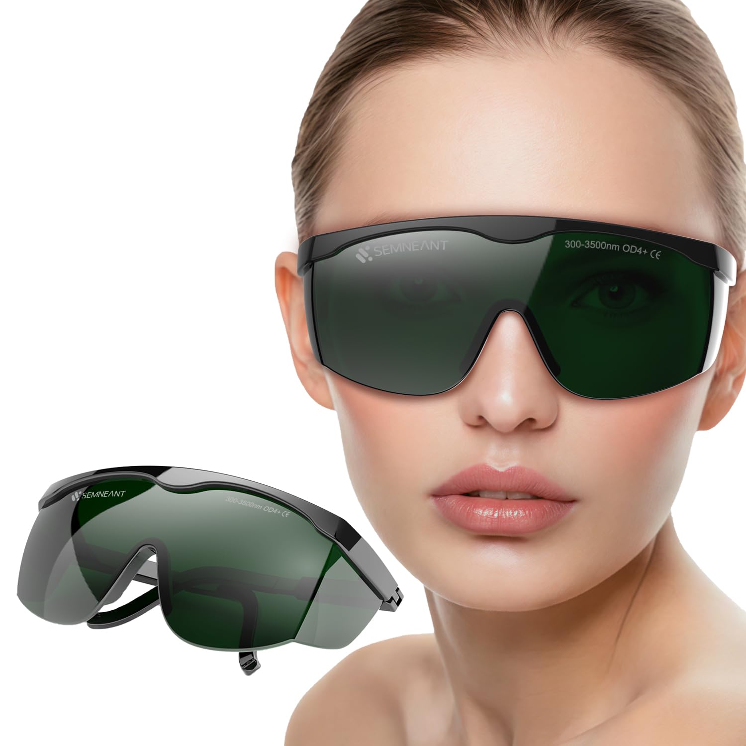 EMSECKO Professional Laser Safety Goggles OD4+ (300-3500nm) Anti-UV/Red/Blue Light Protection Adjustable Fit & Strap Holes for IPL, Medical & Tanning, Hair Remove