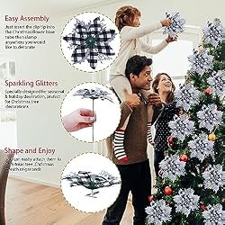 GREENTIME 12 Pcs Glitter Poinsettia 5.5" Artificial
