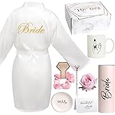 Frerdui 8Pcs Bridal Shower Gift, Bride to Be Gifts, Bridal Shower Gifts for Bride to Be, Gift Box Sets Bridal Silk Robes Tumbler Cup Mug Jewelry Tray, Wedding Engagement Gift for her(XL)