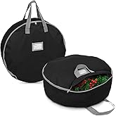 Primode Christmas Wreath Storage Bag 24",2 Pack Artificial Wreath Container,Garland Holiday Xmas Wreaths Holder,Sturdy Handles,Inner Straps,Card Slot Dual Zipper Strong Oxford (24 Inch, Black)