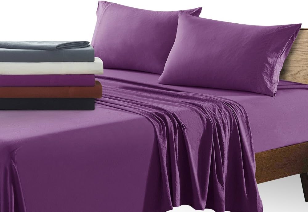 Queen sheet set –1800 brushed Microfiber soft , breathable and hypoallergenic bedding set, 4 piece fade resistant sheets with deep pocket （purple, queen）