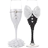 TRUE LOVE GIFT Wedding Champagne Glasses for Bride and Groom - Toasting Bridal Shower Gifts - Mr and Mrs Wedding Glasses - Set of 2