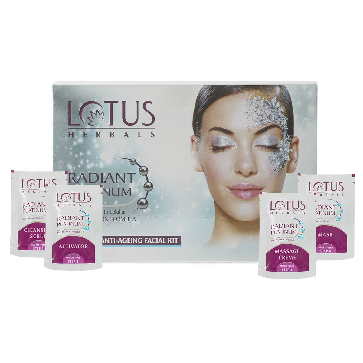 Lotus Herbals Radiant Platinum Facial Kit With Platinum Dust & Passion Fruit 37g (Single Use)