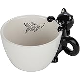 Lily's Home 9 oz Cute Fishing Black Cat Mug for Coffee and Tea. Ceramic 3D Animal Mug for Cat Lovers.cat coffee cup.cute 3D cat design