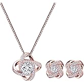 AMYJANE Bridal Jewelry Set for Women - Crystal Cubic Zirconia Love Knot Necklace Stud Earrings Elegant CZ Jewelry Set for Wedding Bride Bridesmaids Gift Set