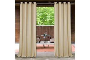 StangH Outdoor Curtains 95 inch Length - Waterproof Light Blocking Patio Drapes Thermal Insulated Grommet Top Blackout Curtains for Front Porch/Sunroom, Cream Beige, 52 Width x 95 Length, 1 Panel