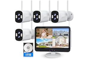 ZHXINSD [Dual Lens 2K+2K&10X Zoom] Home Wireless Security Camera System with 12.5" LCD Monitor Outdoor, 10CH Kit 4PCS House WiFi Camera 1TB HDD