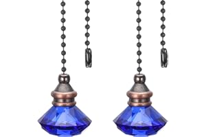 PATIKIL Ceiling Fan Pull Chain, 2 Pack 12" Decorative Diamond Pendant Chain Extender Charm Extension Pull String for Ceiling Fans Light Lamp, Blue