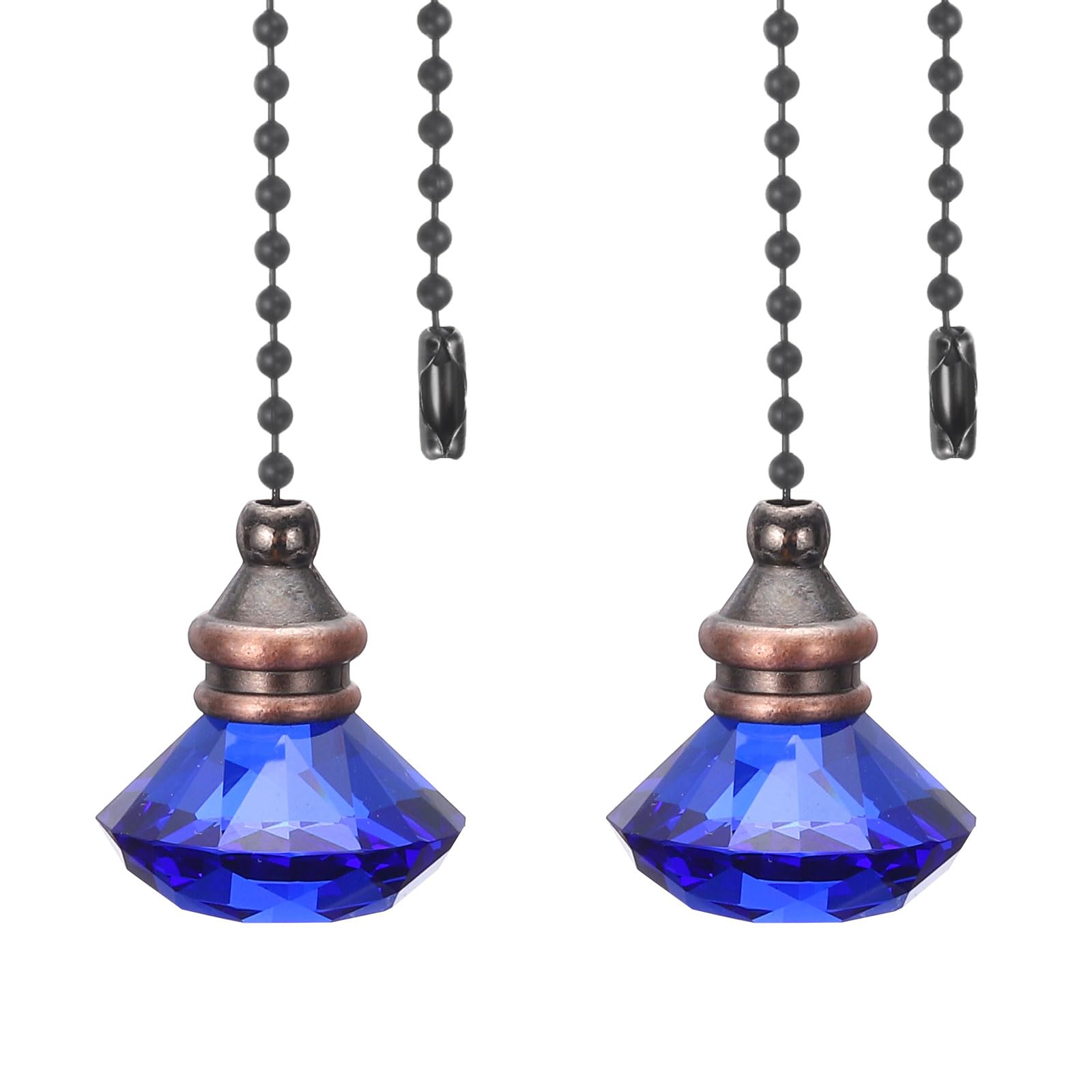 PATIKIL Ceiling Fan Pull Chain, 2 Pack 12" Decorative Diamond Pendant Chain Extender Charm Extension Pull String for Ceiling Fans Light Lamp, Blue