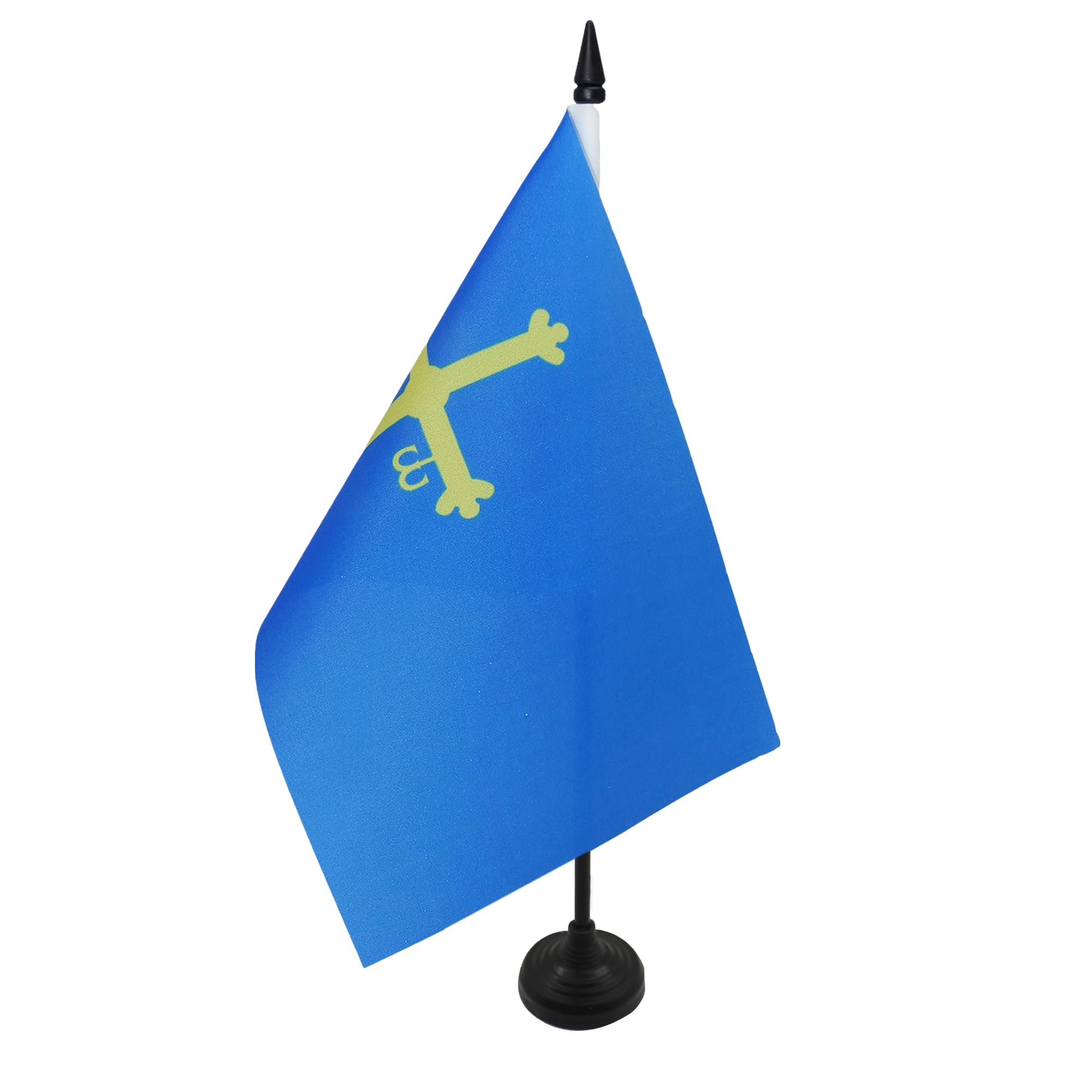 AZ FLAG Asturias Table Flag 5'' x 8'' - Spanish region of Principado de Asturias Office Decoration 100% Polyester 21 x 14 cm - Mini Desk Flag with Pole and Black Plastic Base