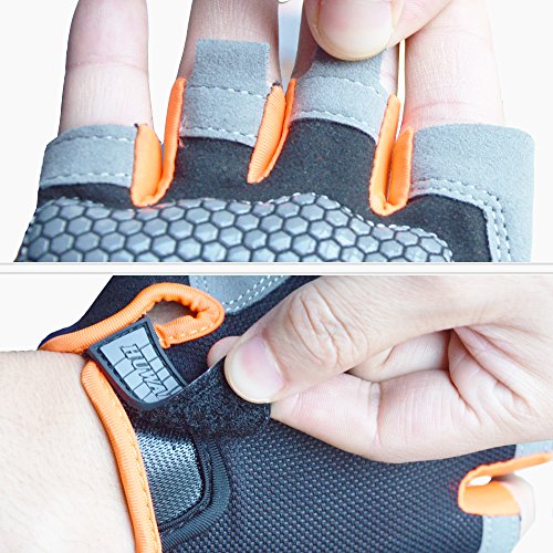 HuwaiH Cycling Gloves Men's/Women's Mountain Bike Gloves Half Finger Biking Gloves | Anti-Slip Shock-Absorbing Gel Pad Breathable Cycle Gloves (Black Orange, Large(Male)) - Thumbnail 6