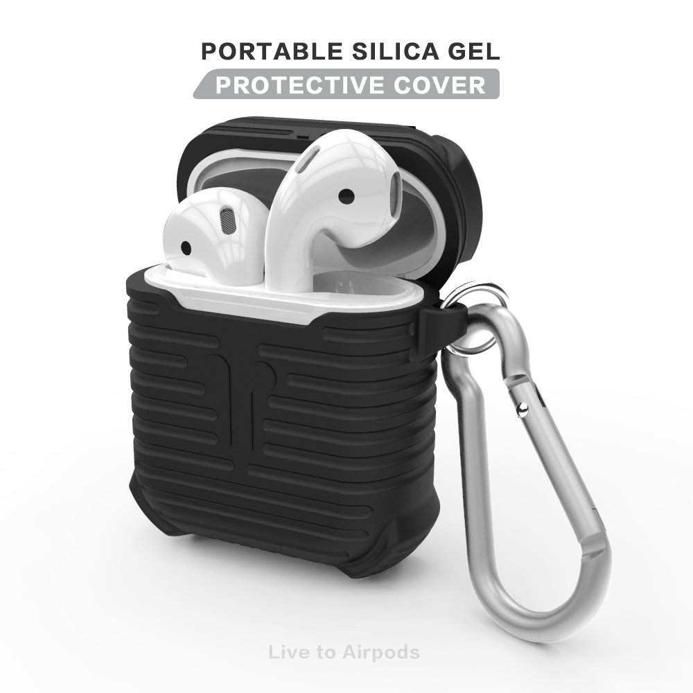 AirPods Case, AirPods Silicone Cover and Skin-Soft Silicone Case Shock Proof Dust/Dirt Proof case for Apple AirPods Charging Case MeanLove (Black)