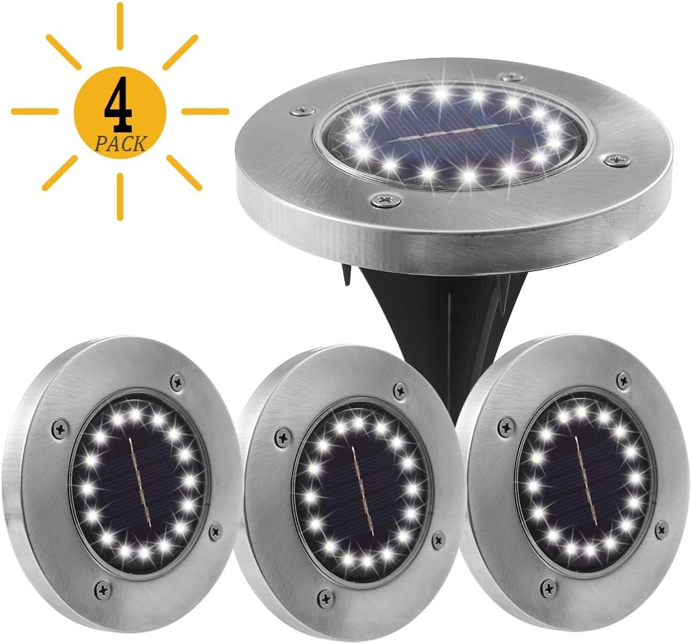 FORUP Solar Ground Lights, Solar Disk Lights with 16 LED Outdoor