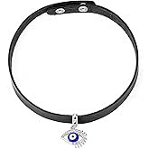 Erimberate Bohemian Leather Crystal Evil Eye Choker Necklace Blue Cz Eye Pendant Necklace Black Leather Collar Necklace Rhinestone Devil Eye Necklace Jewelry for Women Gifts