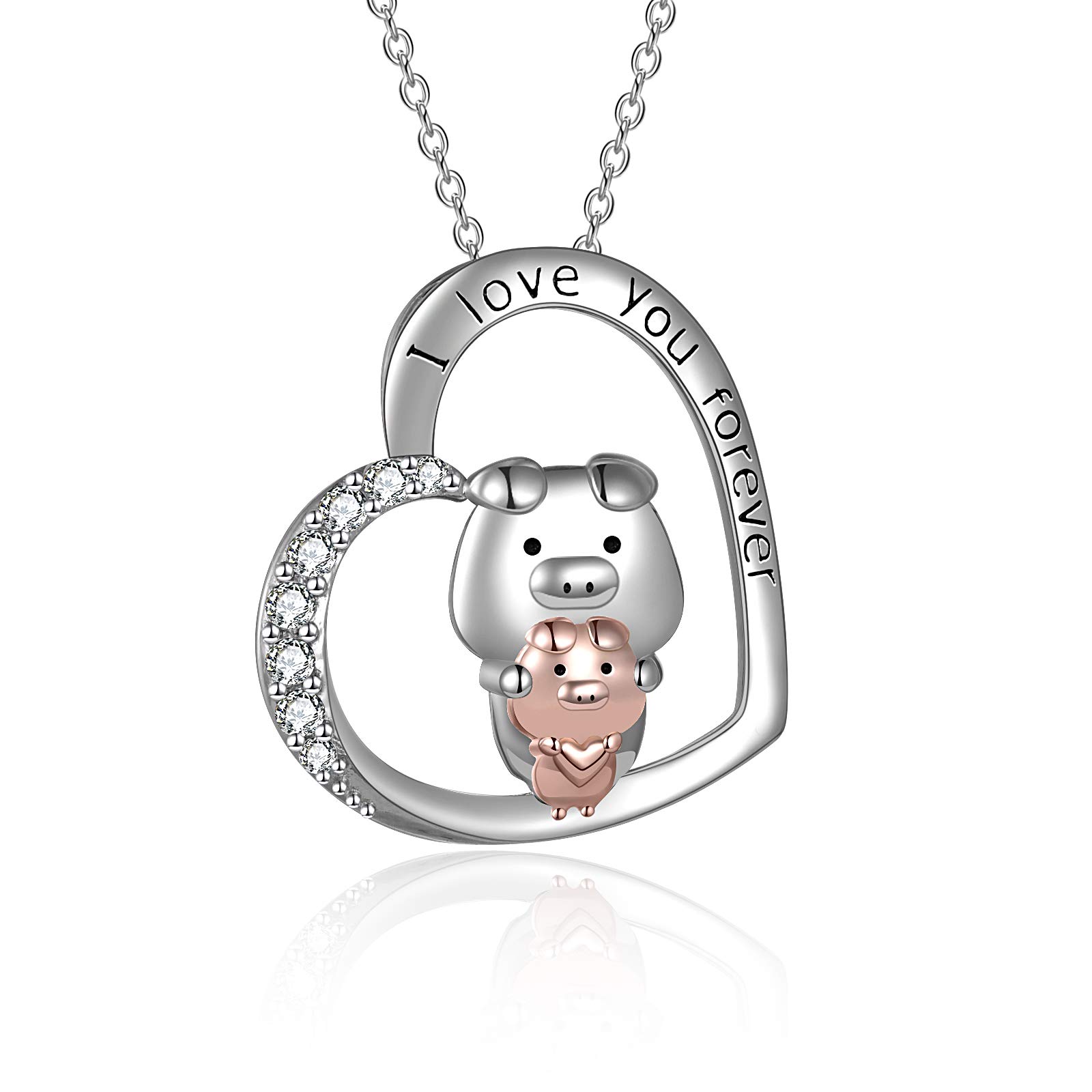 POPLYKE Animal Necklace Sterling Silver Mother Daughter Pendant Jewelry Mothers Day Gifts for Women Girls (Pig)