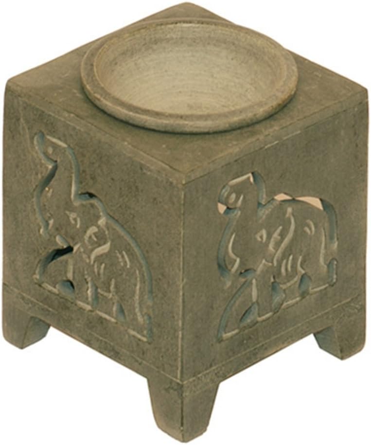 Om Design Elephant Square Stone Oil Burner Diffuser 3" Tea Light Candles SD235