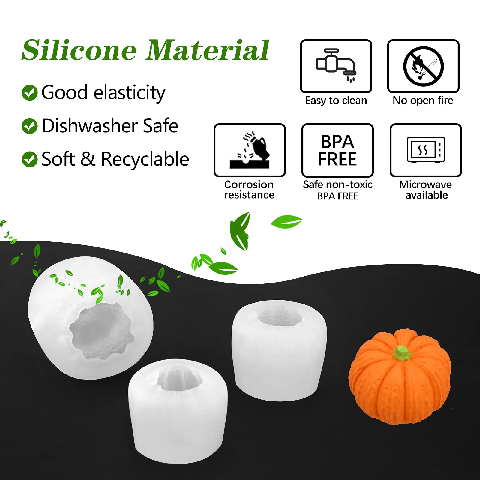 Sakolla 3D Pumpkin Candle Molds, 3 Pack Pumpkin Silicone Mold for DIY Epoxy Resin, Handmade Soap, Candle, Cake Baking