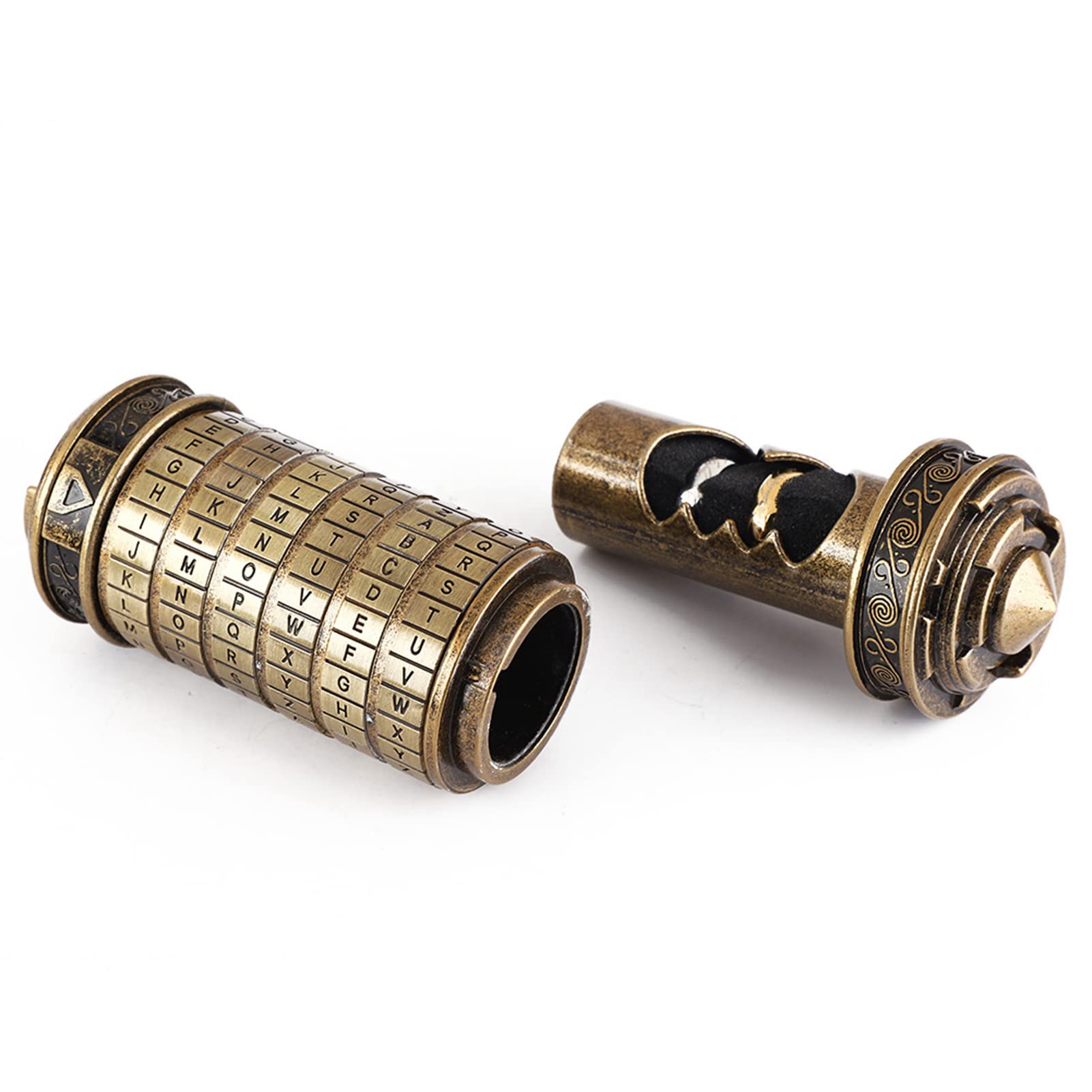 Pssopp Retro Da Vinci Code Cylinder Lock Box Alphabet Lock Jewelry Box for Valentines Day Christmas Birthday