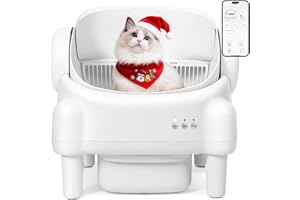 PARUUNTYS Self Cleaning Litter Box,Open Top Automatic Litter Box with App Control for Multiple Cats, Safety Sensors Protection, Odor Control Includes 2 roll Liners,Large Waste Bin, Cream White