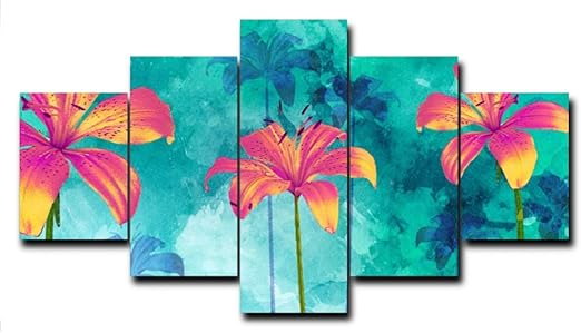 Yxwlkg 5 Pictures 5 Pieces Bright Floral Canvas Painting Lilies