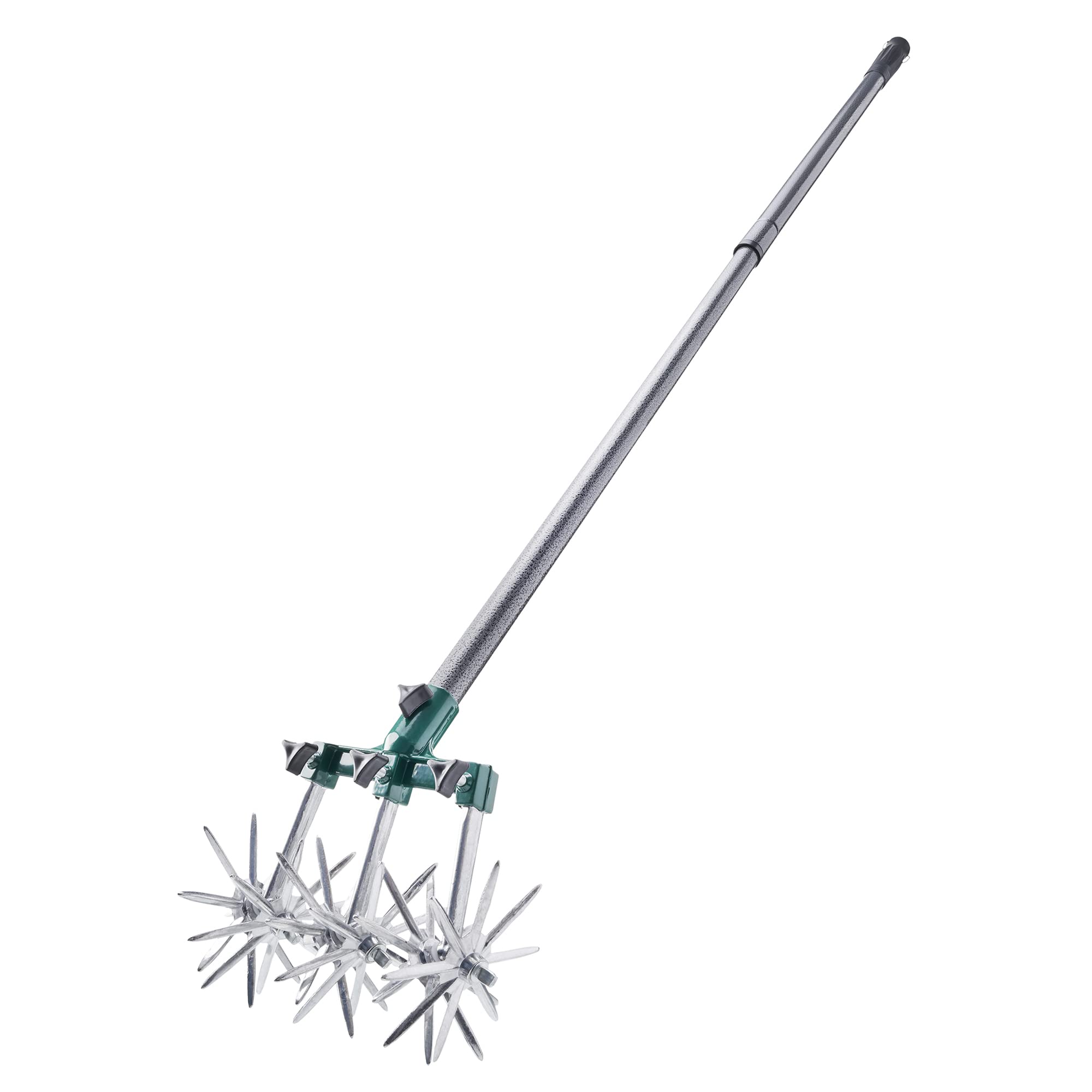 Rolling Cultivator Rotovator - 18 Offset Blades with 60" Adjustable Telescopic Long Handled - Lawn Aerator Garden Roller Tills Soil