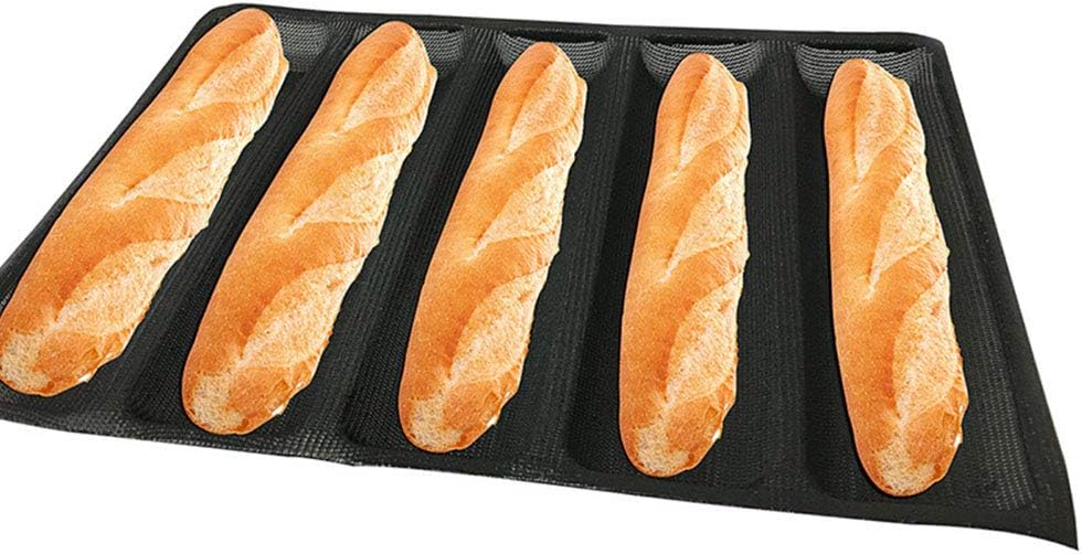 Baguette Baking Tray, French Stick Loaf Baking Molds Pan - Non Stick Silicone Reusable Baguettes Baking Tray - for 5 Baguettes(as Picture Show)