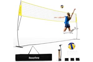 Hezeyferg 20FT/12FT Freestanding Volleyball Training Net, 5 Height Adjustable Portable Volleyball Net System, Quick Setup Practice Set for Indoor or Outdoor Use