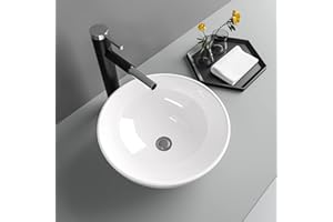 Vessel Sink Round - Lofeyo 16"x16" Bathroom Sink Above Countertop White Ceramic Porcelain Small Lavatory Vanity Vessel Sink Basin